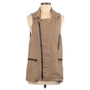 Chandi &‎ Lia S khaki/tan asymmetrical zipper pockets  utility vest